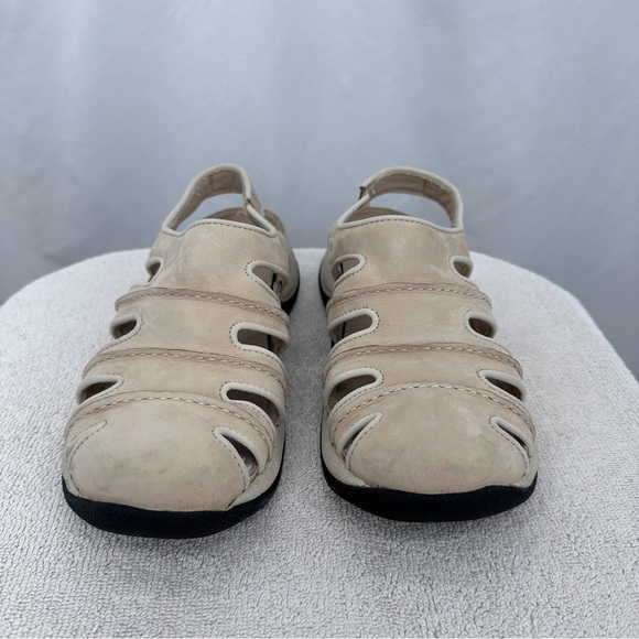 Clarks Springers Womens Leather Sandals 8M Cream Light Tan Elastic Back Strap - Picture 2 of 8